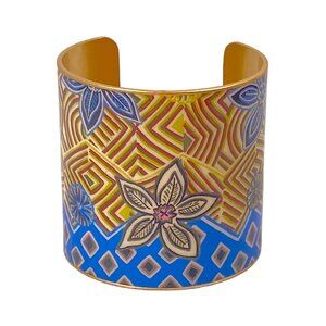 Tory Burch Wide Cuff Bracelet S/M Enamel Floral KALEIDOSCOPE Secretary Party
